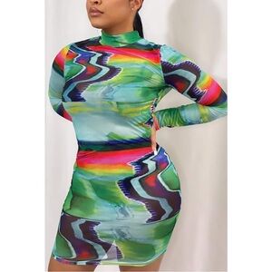 Multicolor Abstract Print Bodycon Dress